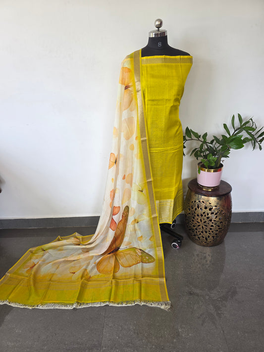 Handloom mangalagiri silk top with pure mangalagiri digital silk shawl - ML50