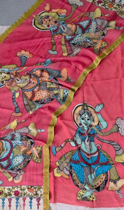 Handcrafted Kalahasthi Penkalamkari bangalore silk set - KH109