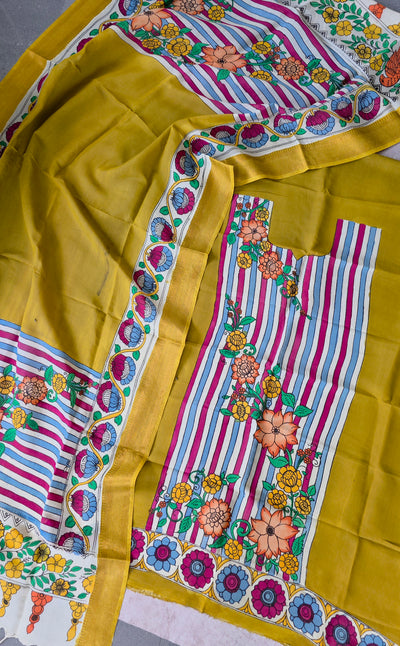 Handcrafted Kalahasthi Penkalamkari bangalore silk set - KH157