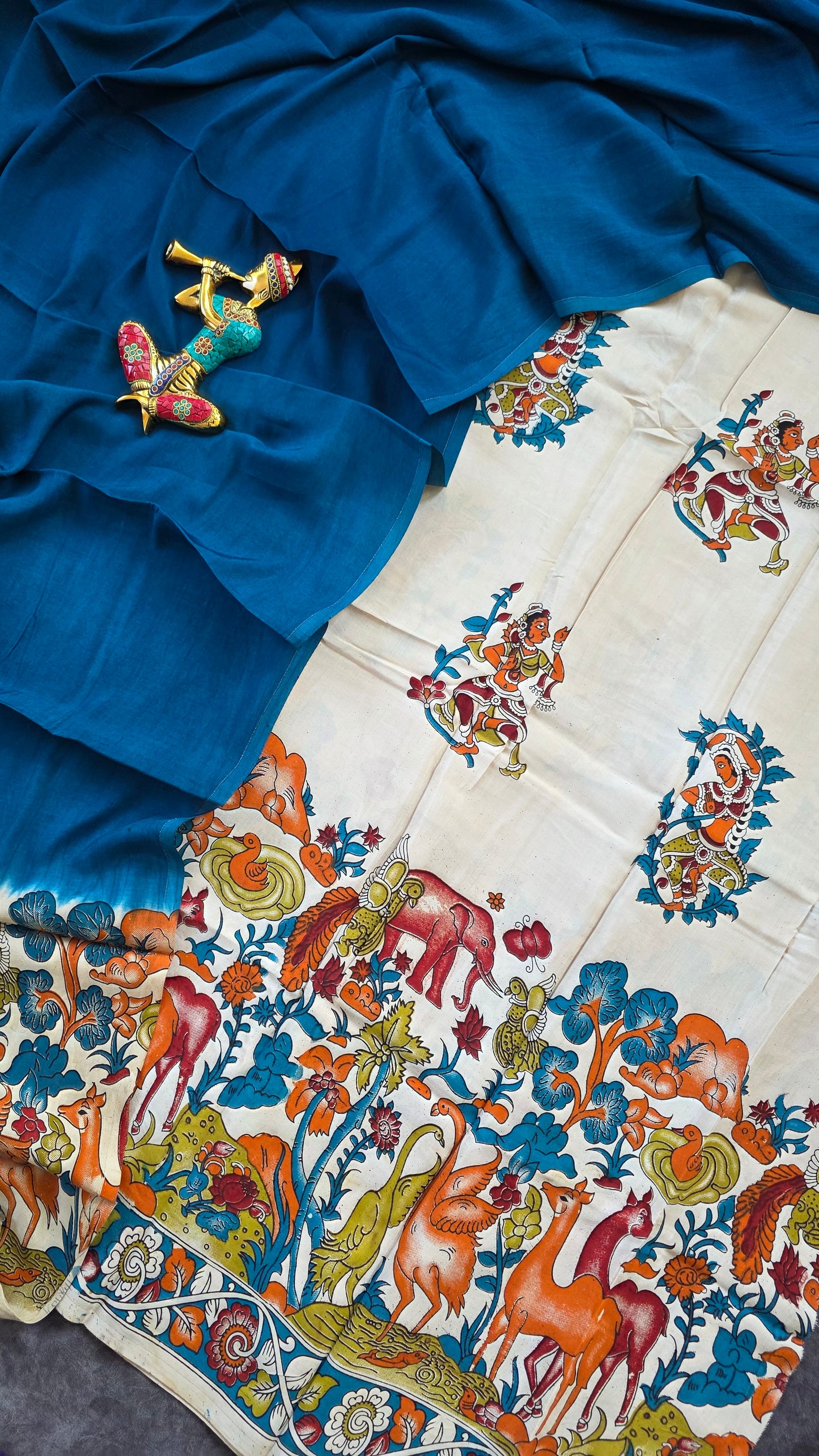 Penkalamkari- inspired Chennuri pure kalamkari silk set - AK140