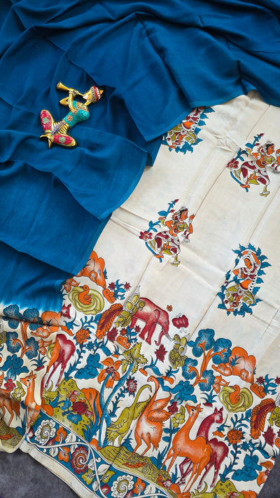 Penkalamkari- inspired Chennuri pure kalamkari silk set - AK140