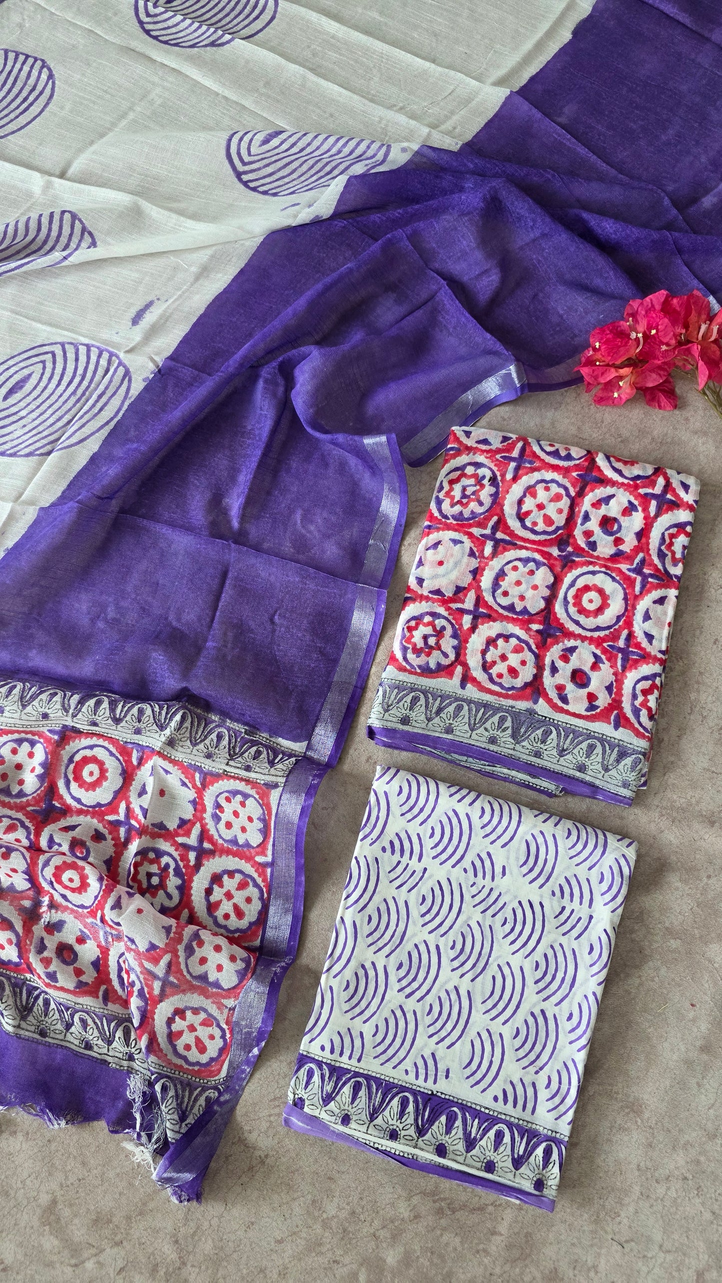 Handblock Jaipuri linen cotton set - JA751
