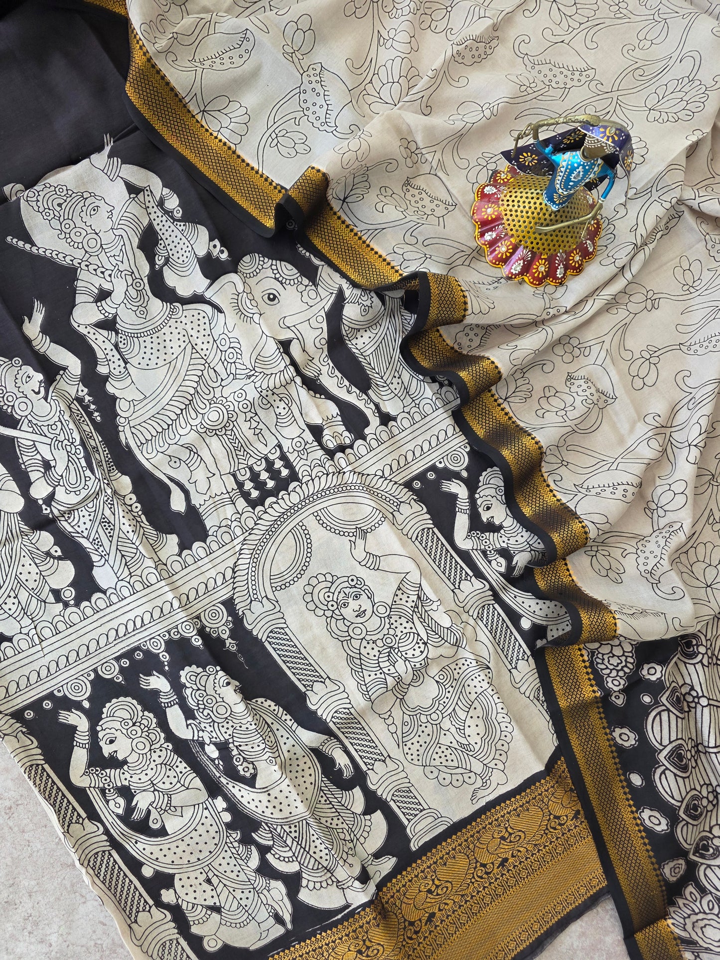 Premium Chennuri pure authentic kalamkari silk with kanchi border -AKS14