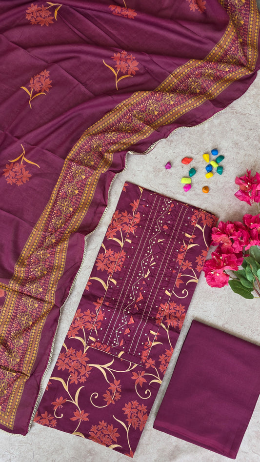 Jaipuri pure cotton with embroidery neck work set - JA223