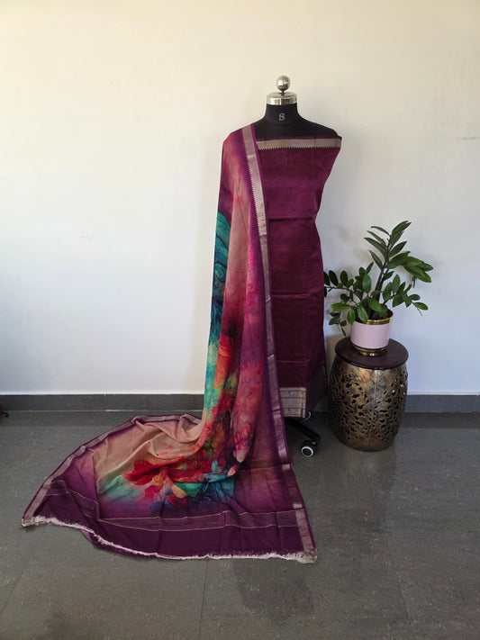 Handloom mangalagiri silk top with pure mangalagiri digital silk shawl - ML5