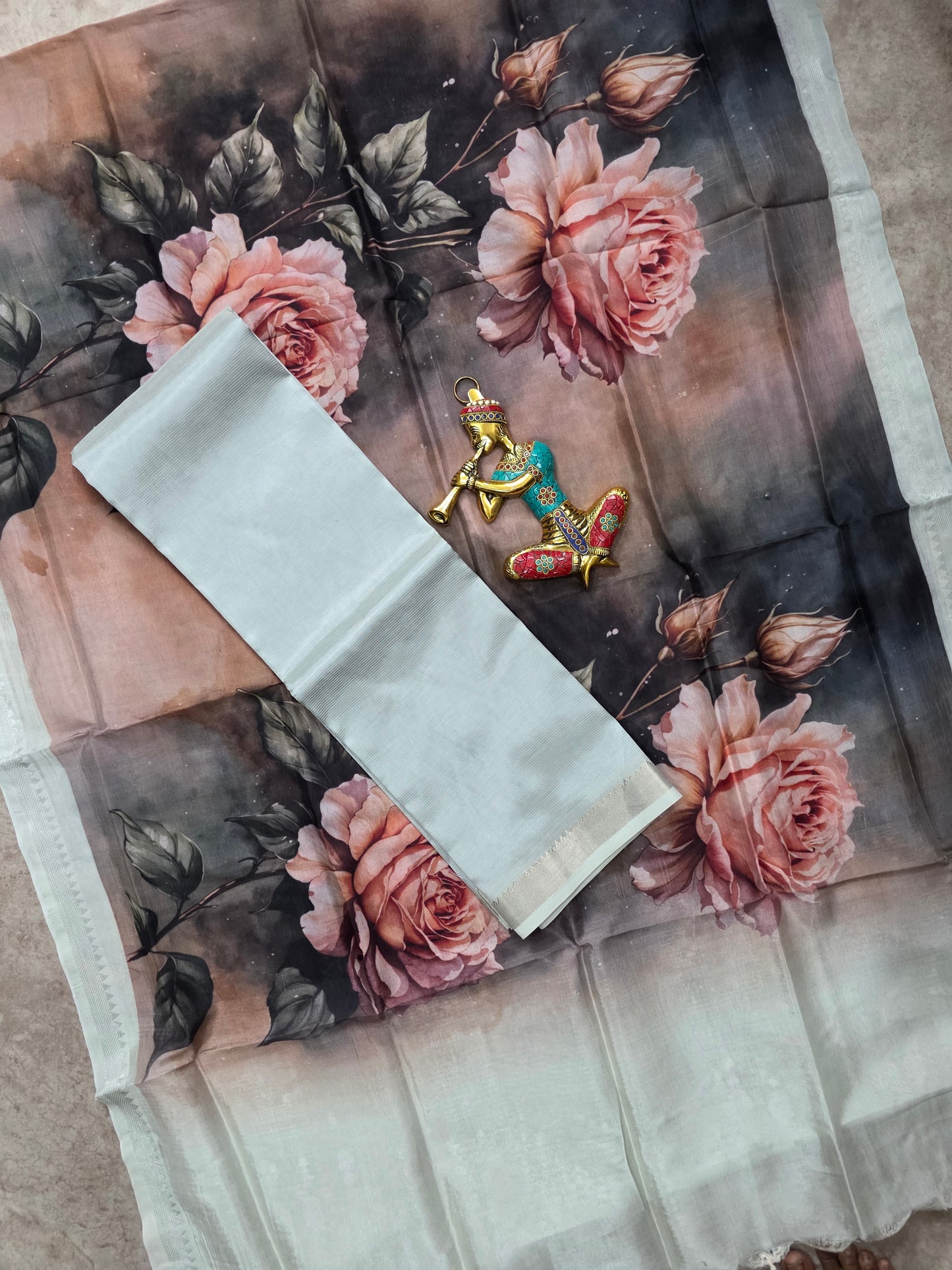 Handloom Mangalagiri silk top with digital mangalagiri silk shawl - RV122