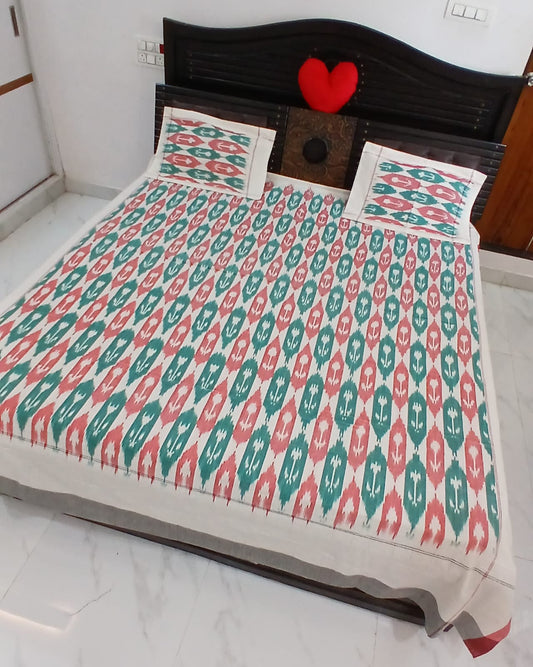 Warp ikkat bed sheets (90*108 2/40s bedsheet with pillow) - NV526