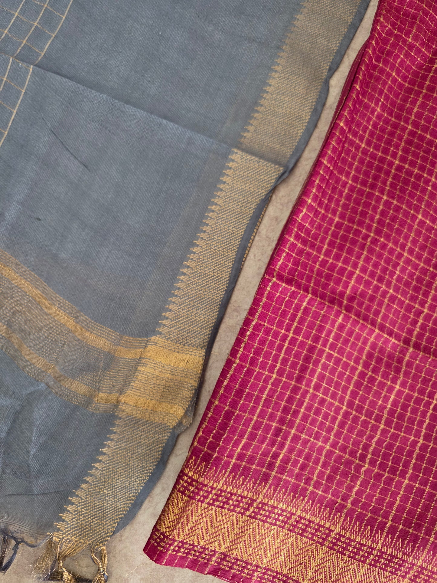 Checked Bhagalpuri fusion mangalagiri silk set - BA522