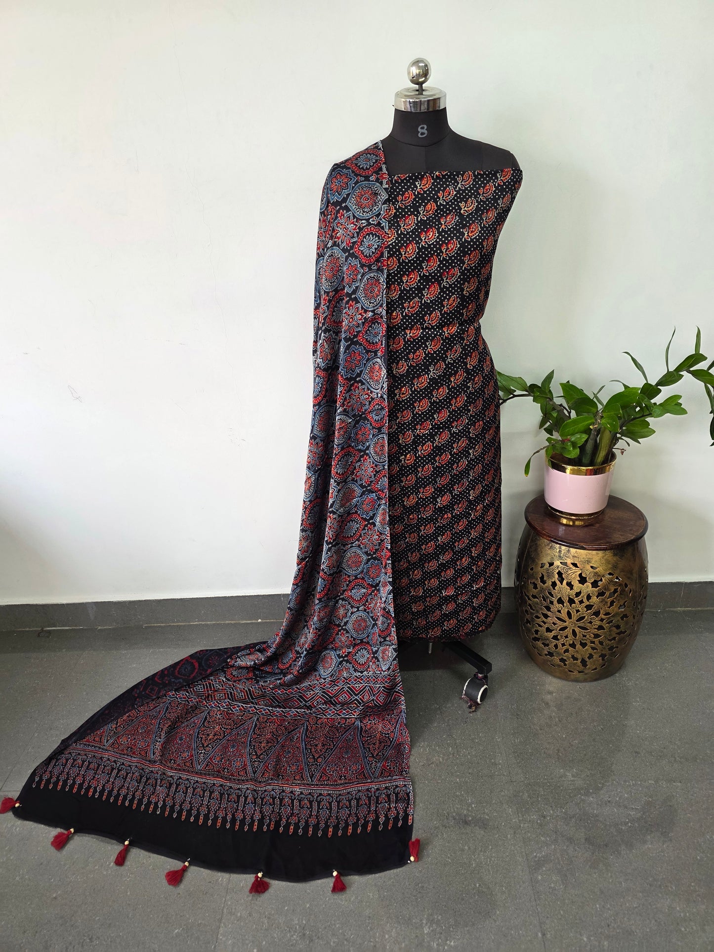 Handcrafted ajrakh modal silk set - HZ92