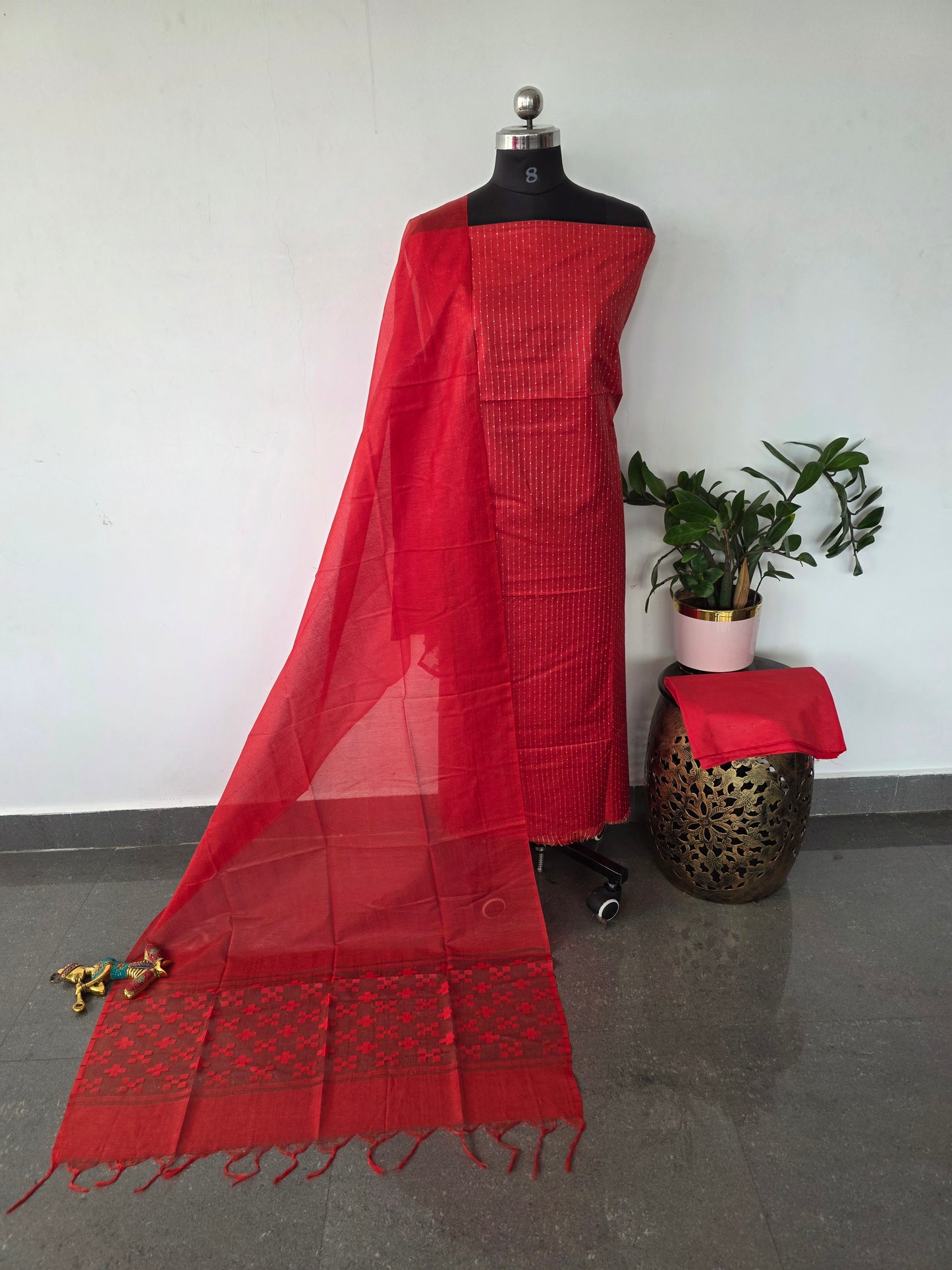 Bhagalpuri katan weaving set with cutwork dupatta - BA575