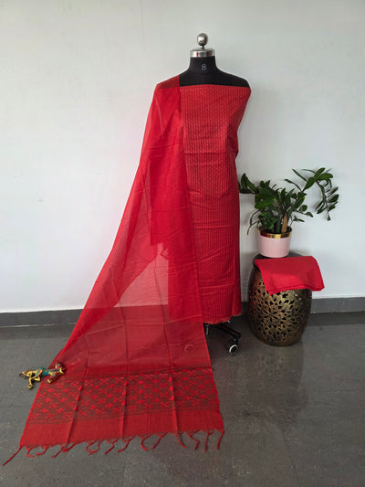 Bhagalpuri katan weaving set with cutwork dupatta - BA575