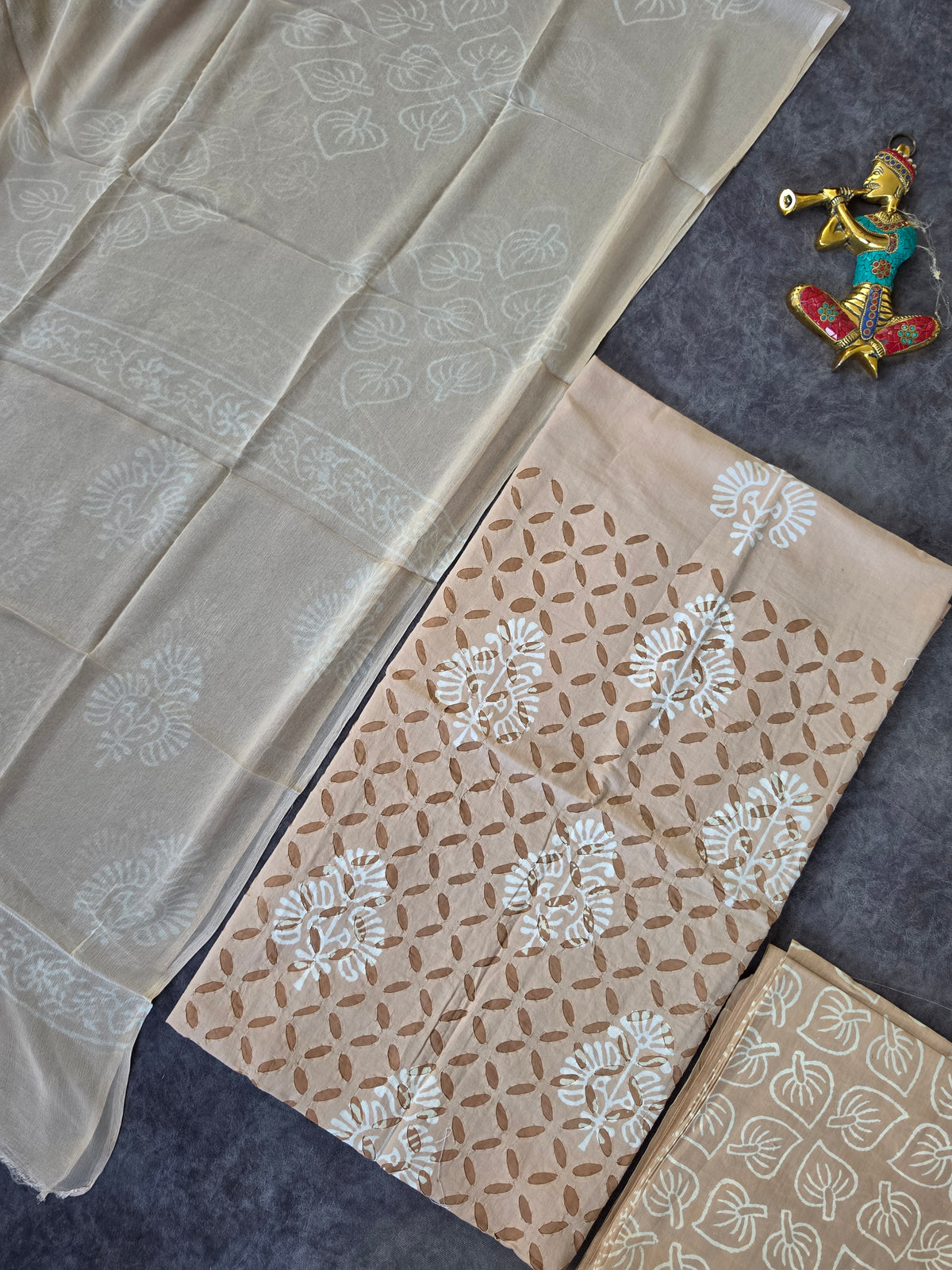 Handblock jaipuri applique cotton with chiffon shawl - JA586