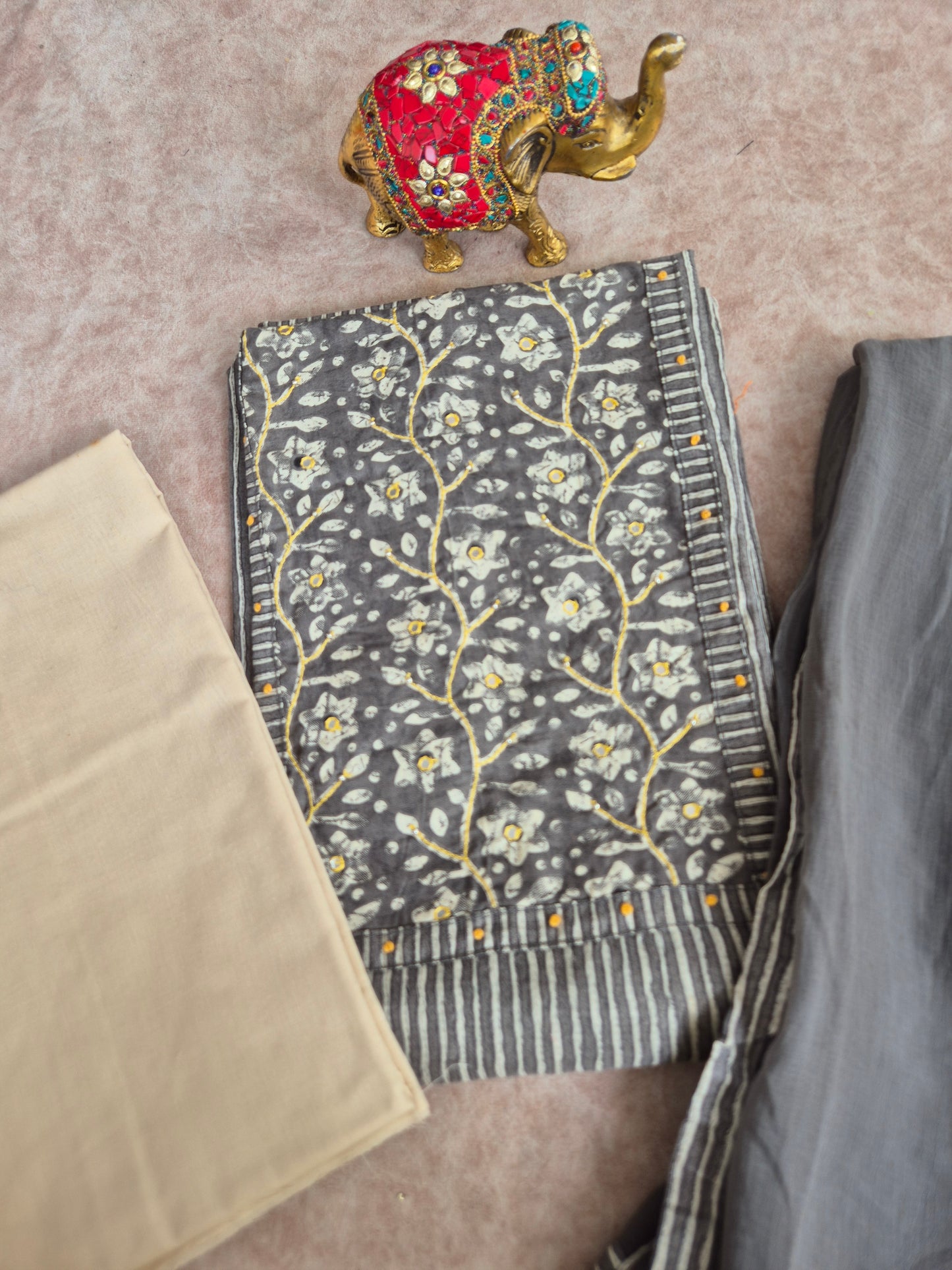 Pure cotton set with chiffon shawl - CLA235