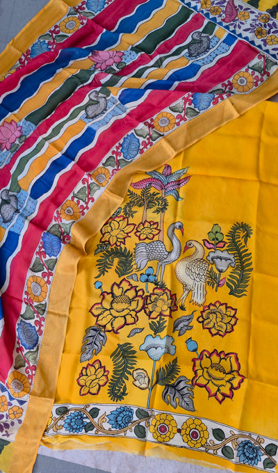 Handcrafted Kalahasthi Penkalamkari bangalore silk set - KH159