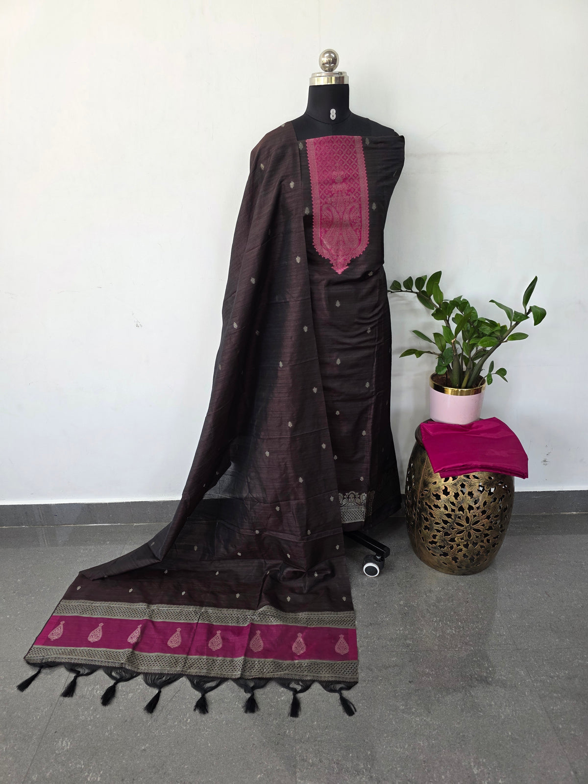 Banarasi Raw silk brocade suit(Brown)-DW7