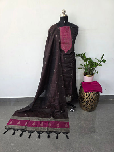 Banarasi Raw silk brocade suit(Brown)-DW7
