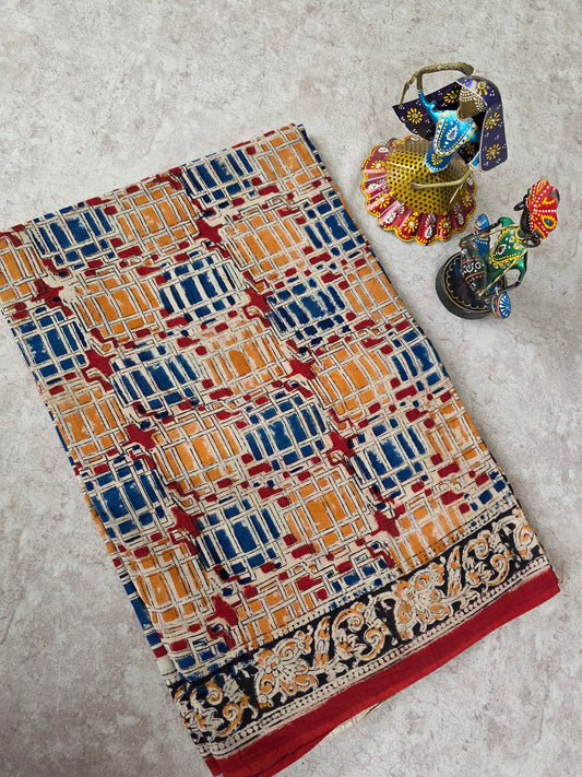 Handblock pure kalamkari cotton saree  - HS15