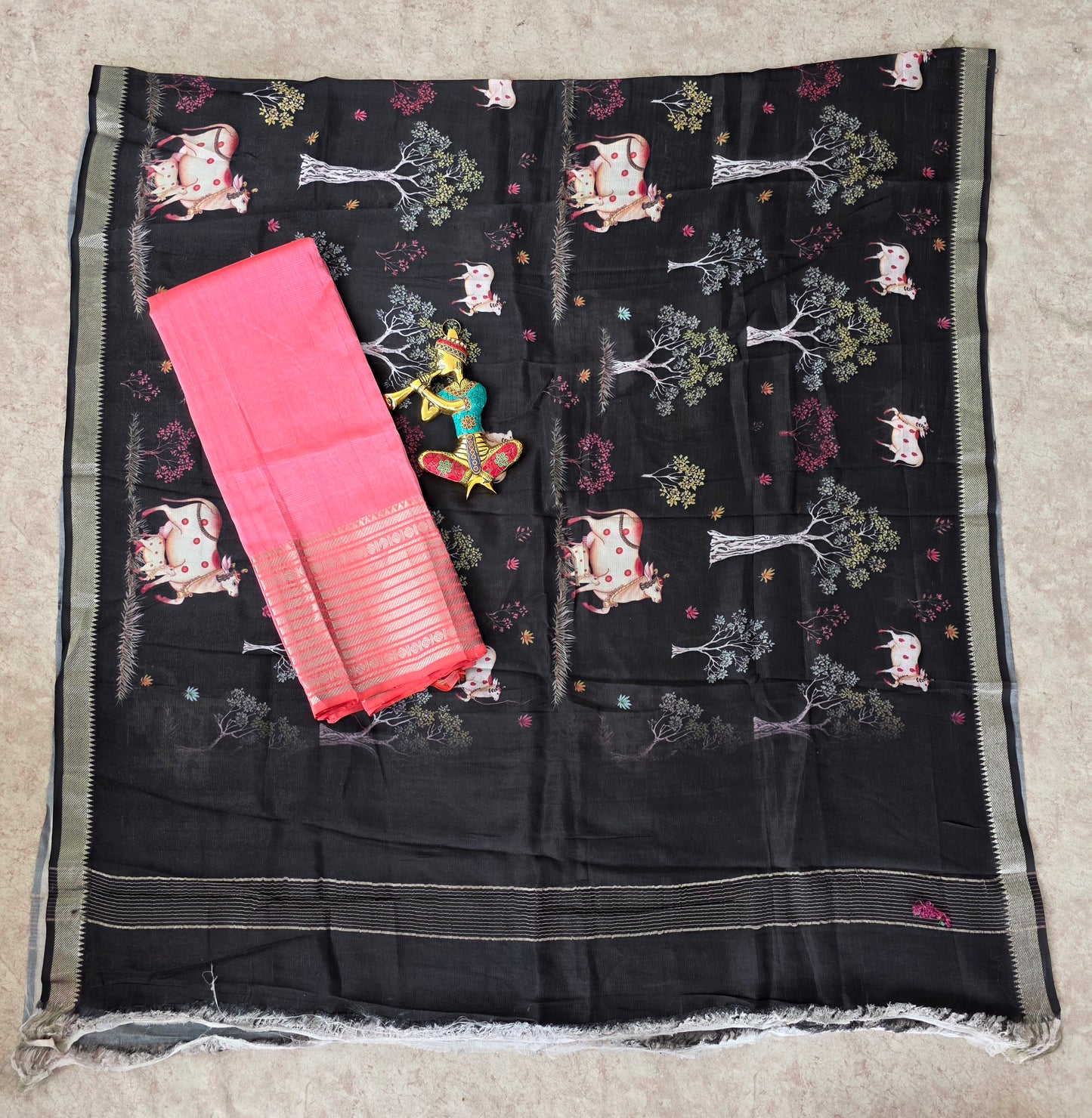 Handloom mangalagiri silk top with pure mangalagiri digital silk shawl - ML36
