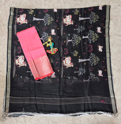 Handloom mangalagiri silk top with pure mangalagiri digital silk shawl - ML36