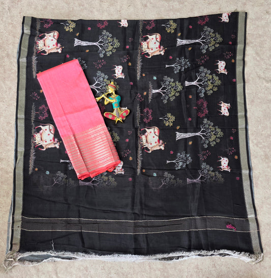 Handloom mangalagiri silk top with pure mangalagiri digital silk shawl - ML36