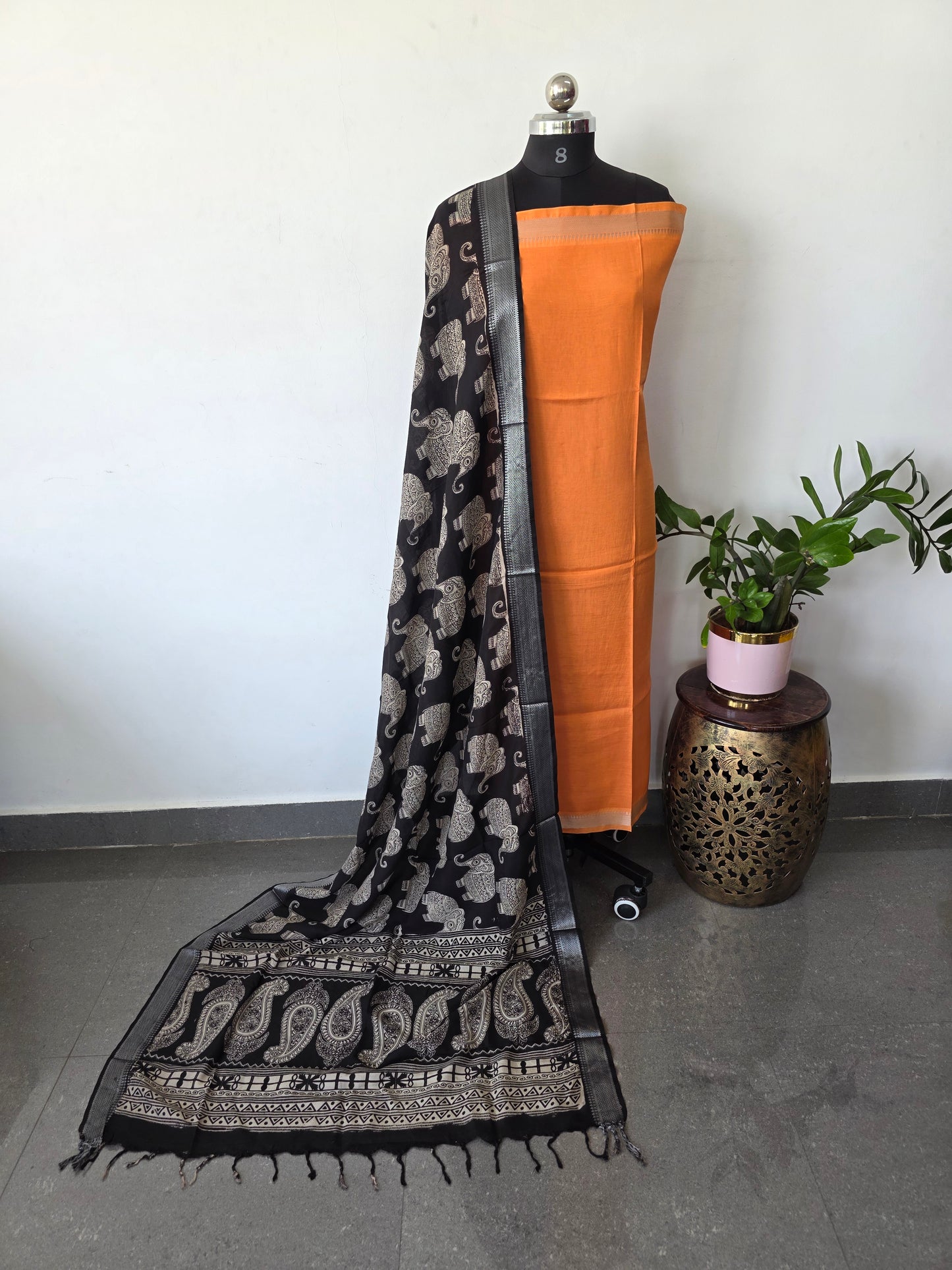 Pure chennuri silk top with pure chennuri silk kalamkari mangalagiri border  - AK325