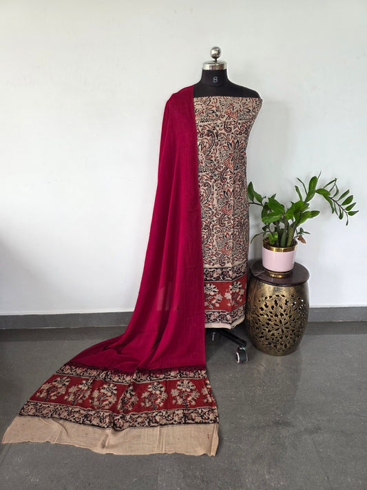 Handblock pure kalamkari cotton with border ( 2 pc set )- AK187