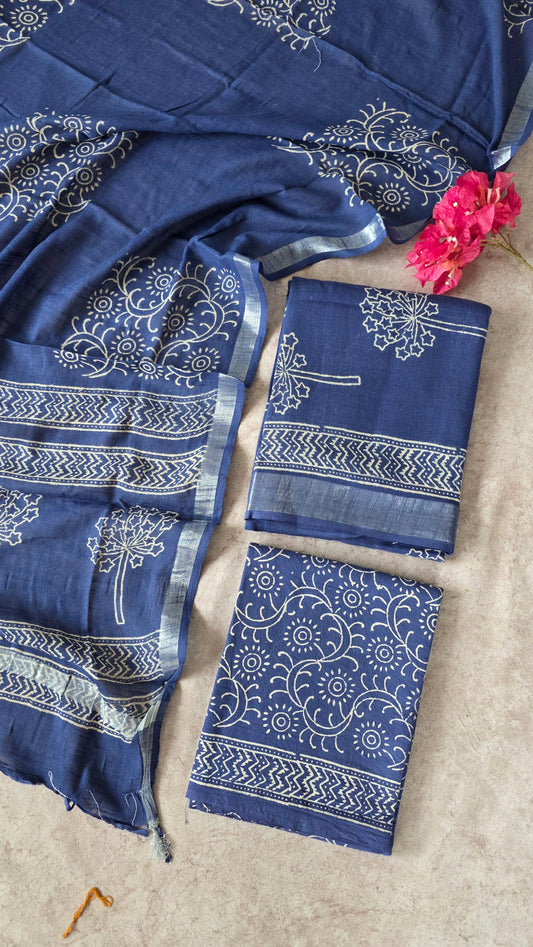 Handblock Jaipuri linen cotton set - JA752