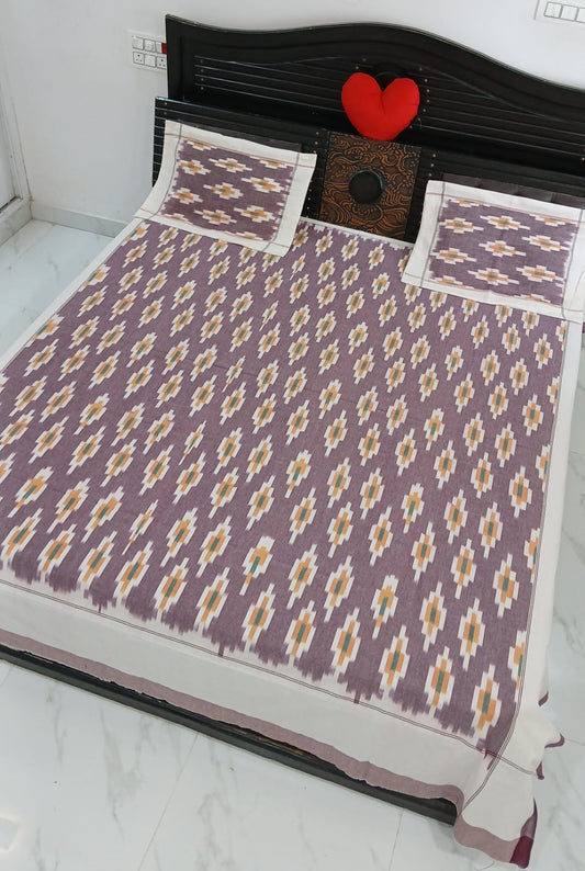 King size Warp ikkat bed sheet (90"*108"  2/40s bedsheet with 2 pillow covers )  - VN59