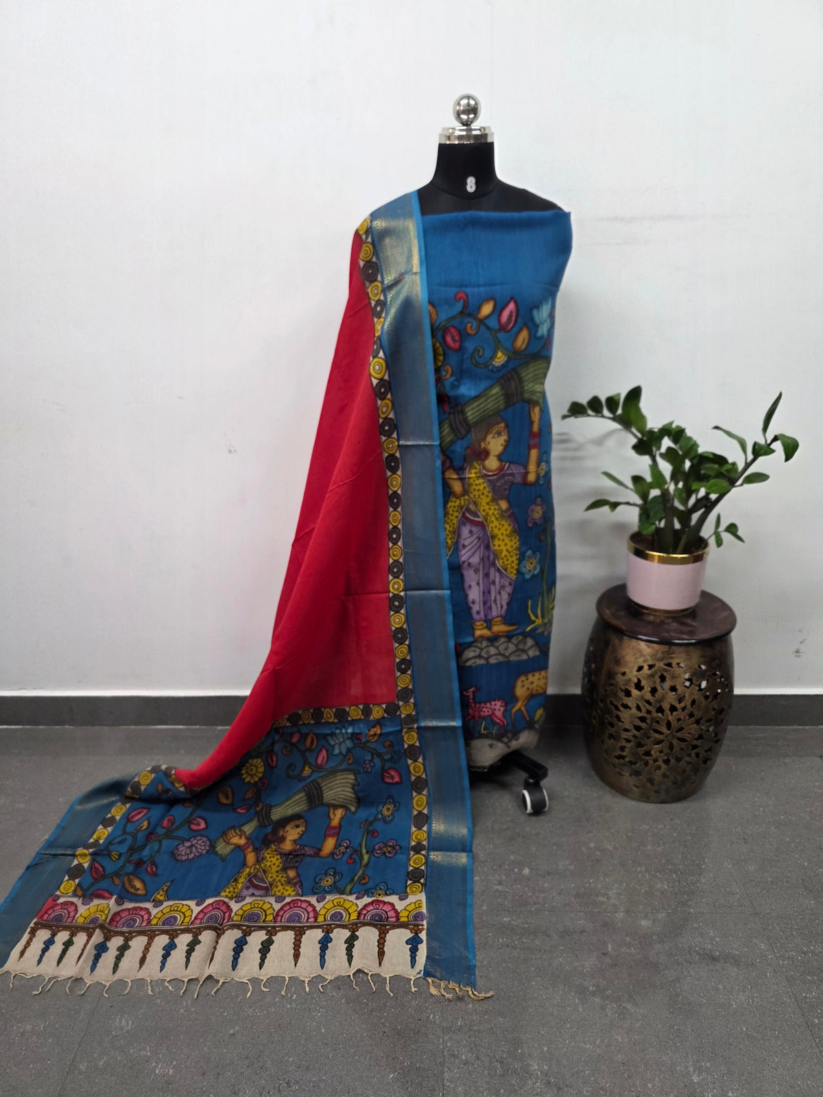 Kalahasthi Handcrafted Penkalamkari bangalore silk set -KH275