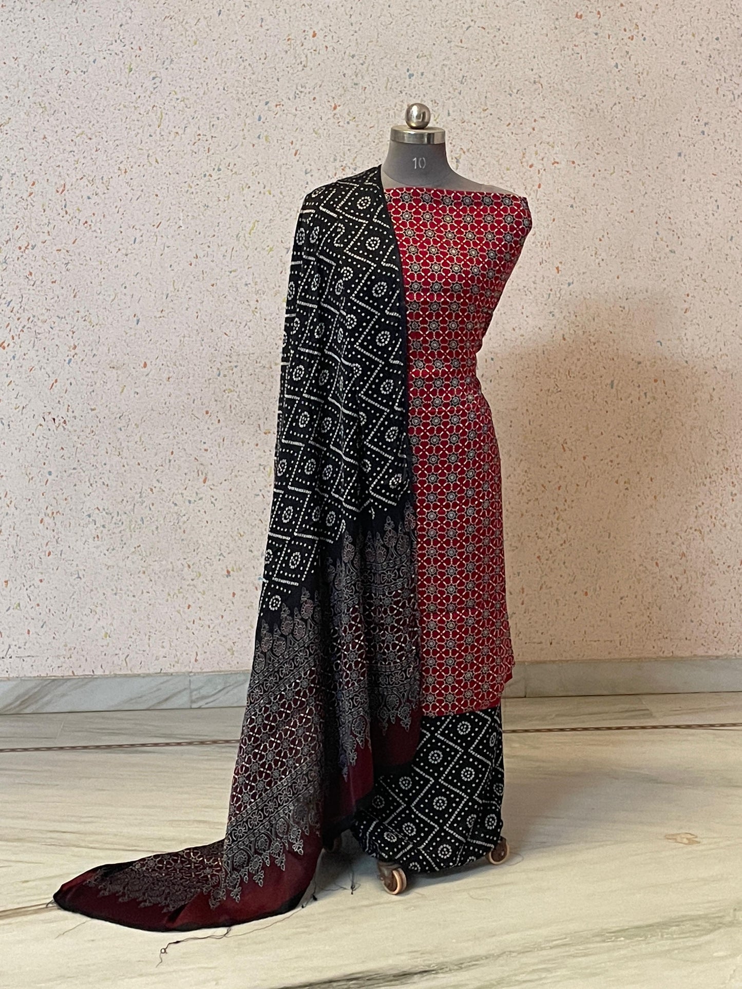 Handcrafted Rajasthan ajrakh modal silk set (3 pc) - HZ269