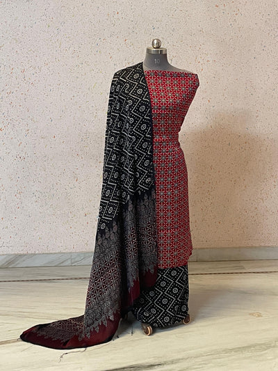 Handcrafted Rajasthan ajrakh modal silk set (3 pc) - HZ269