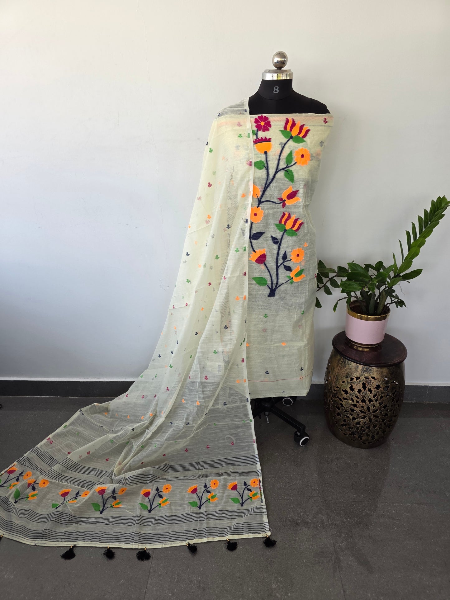 Premium Silk cotton jamdhani set  - AV267