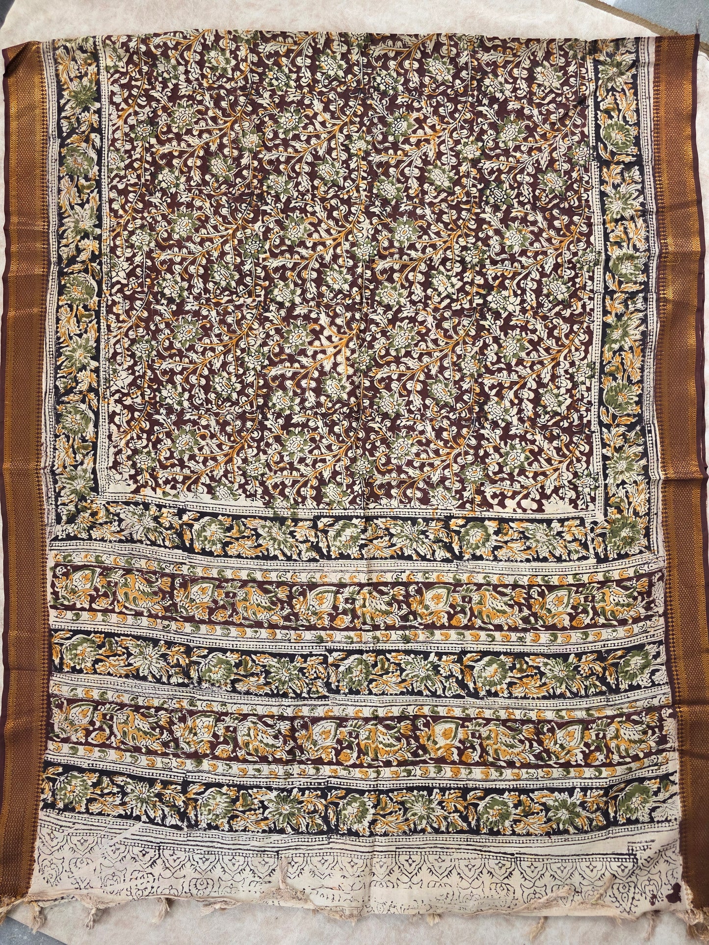 Pure chennuri handblock silk kalamkari with nizam border Dupatta - D1