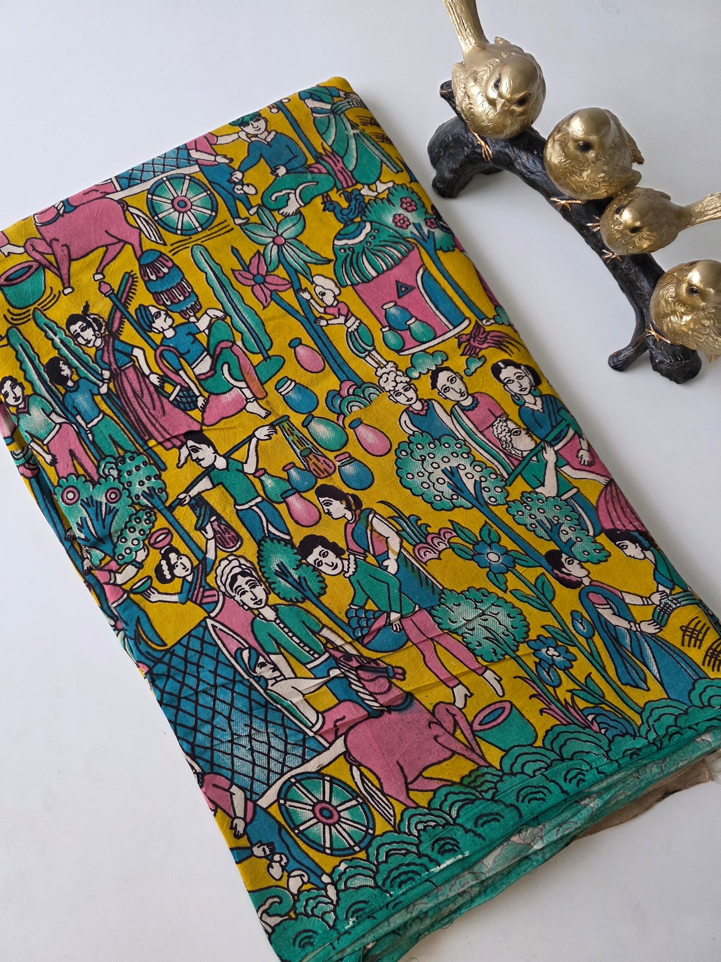 Pure chennuri silk kalamkari running material  ( 0.5 mtrs  ) - RN2