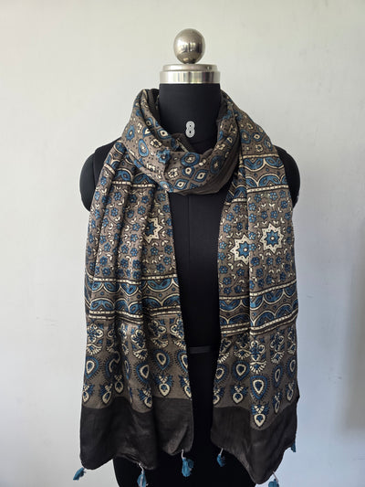 Ajrakh Handblock natural dyed mashru silk stole-MV80
