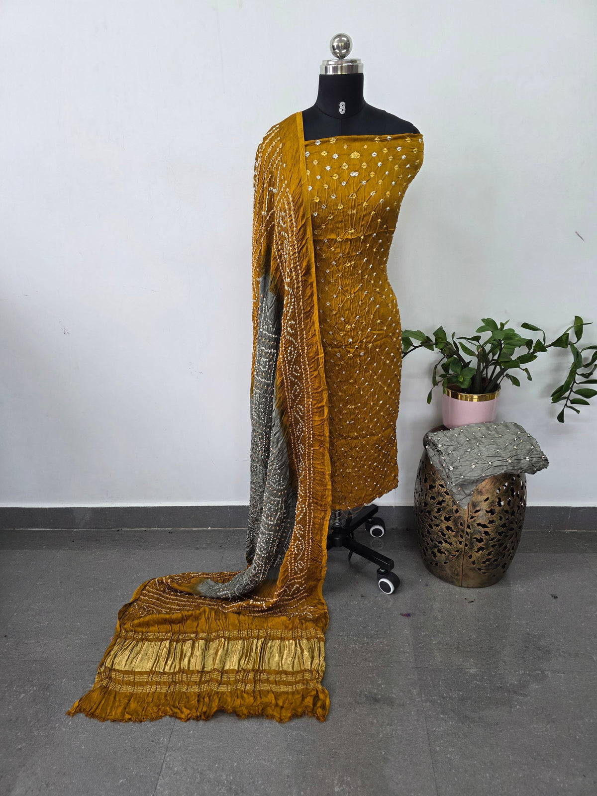 Handcrafted bandhani modal  salwar set with lagdi patta pallu - B122