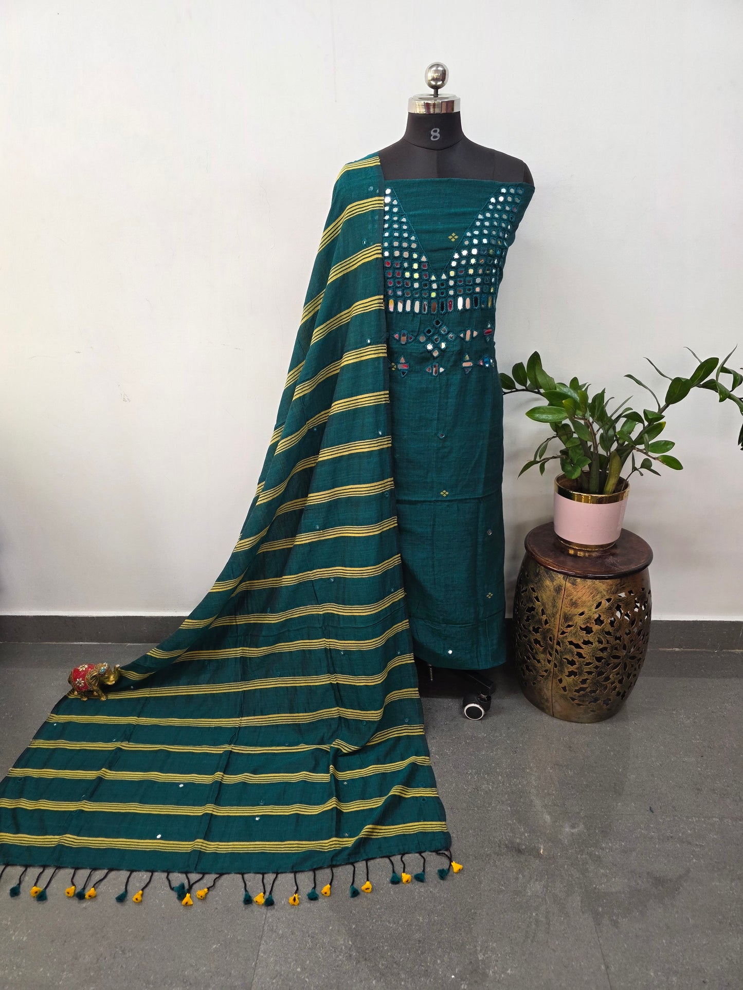 Handcrafted Mirror work cotton bhujodi salwar set - BB396