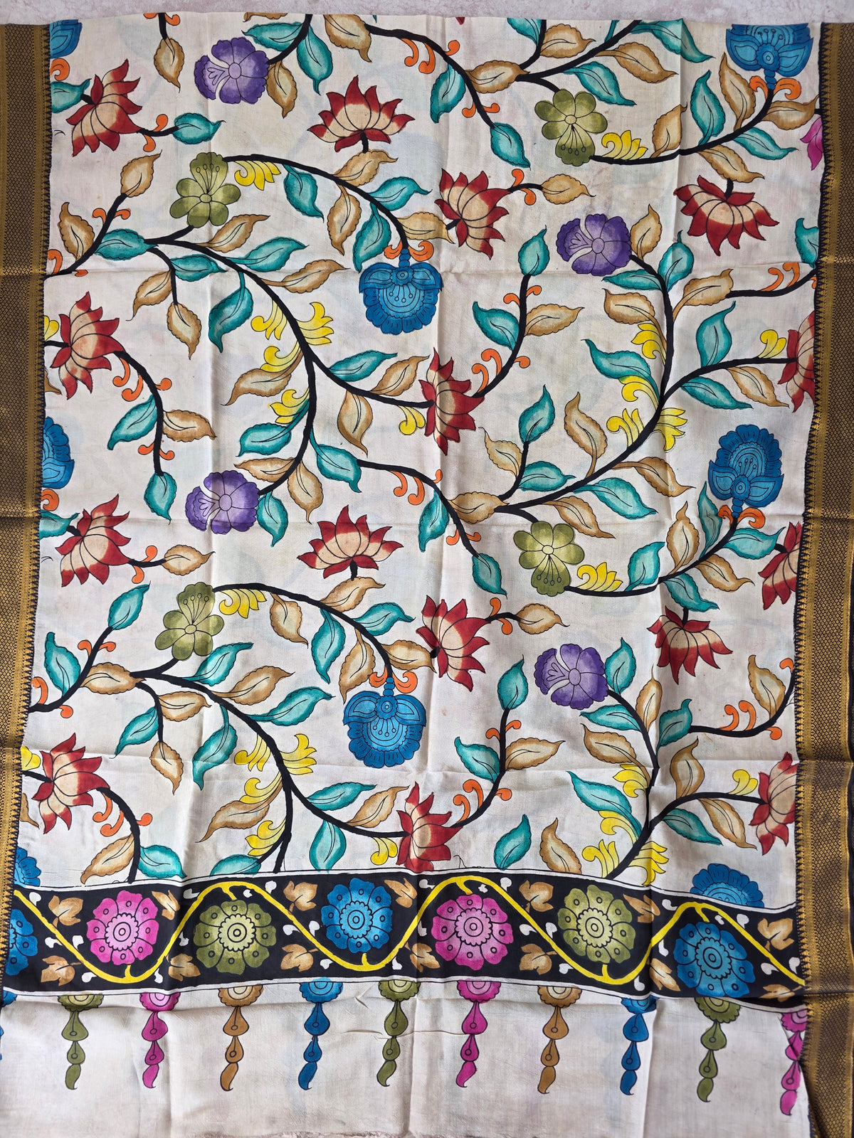 Handcrafted Penkalamkari bangalore silk set -KH241
