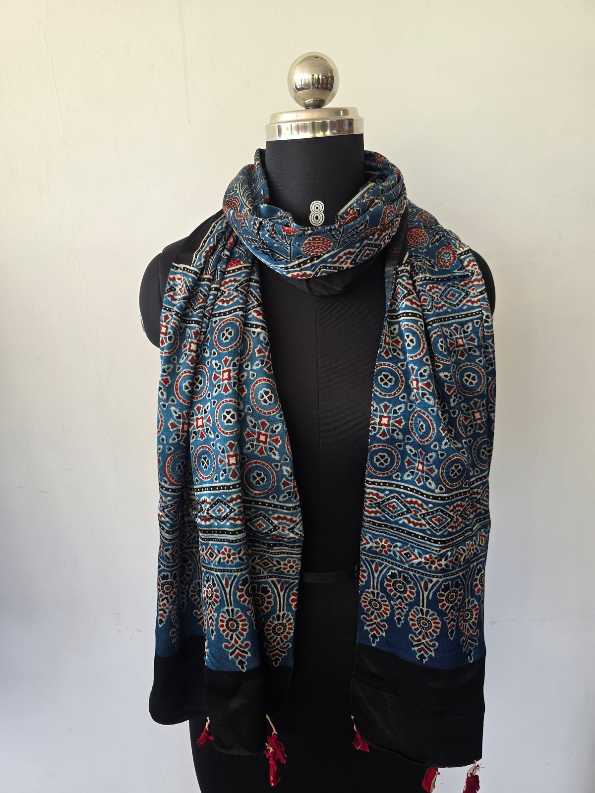 Ajrakh Handblock natural dyed mashru silk stole-MV79