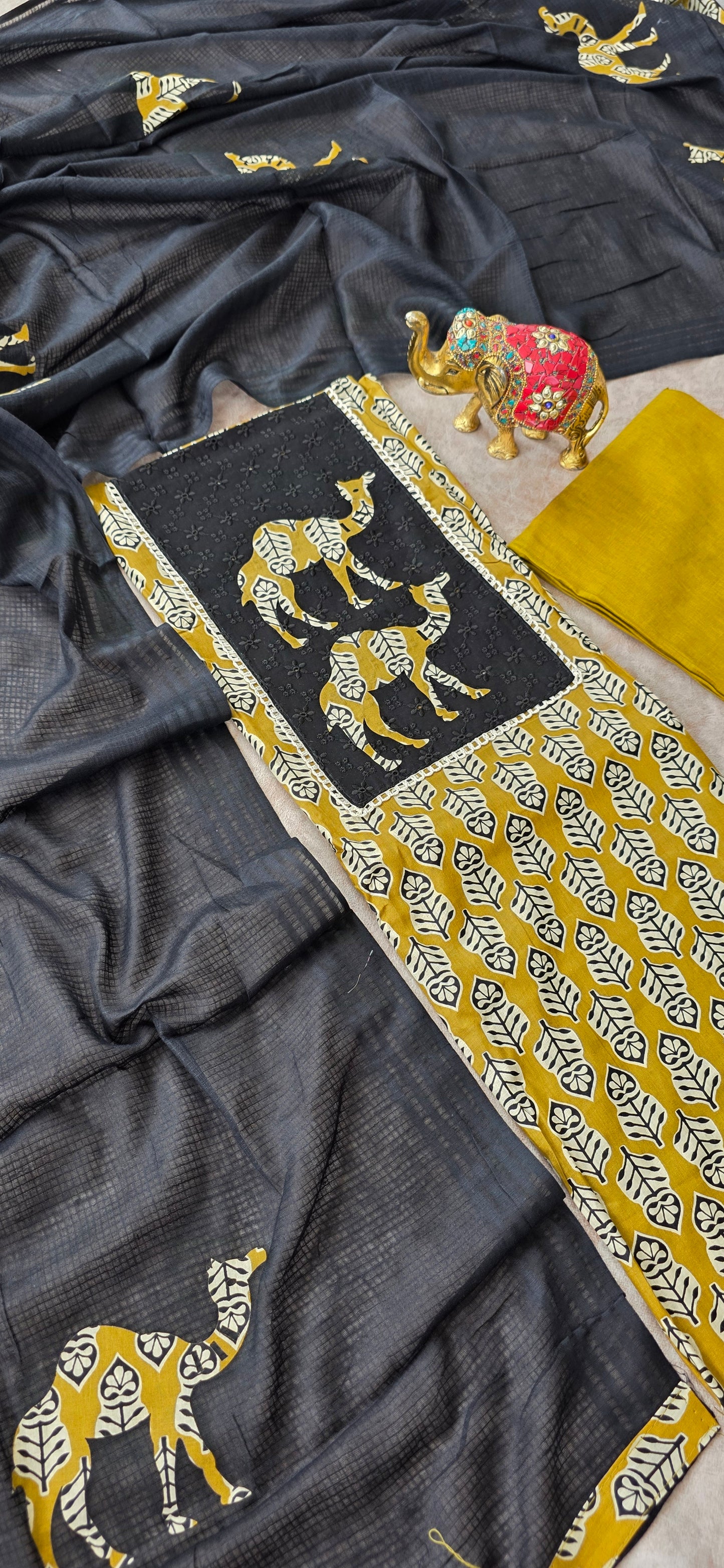 Premium Jaipuri cotton top with appliqué work - yellow