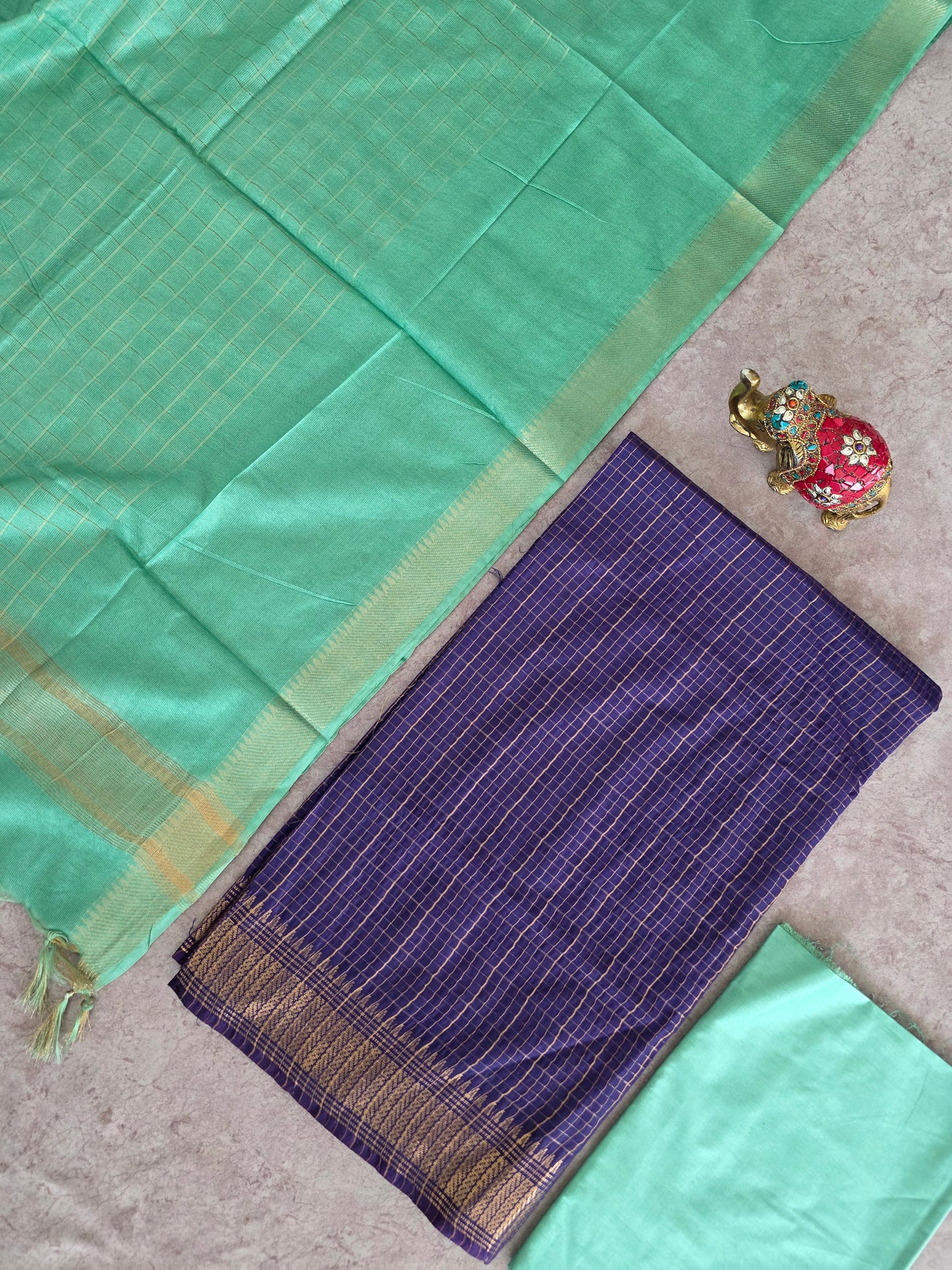 Checked Bhagalpuri fusion mangalagiri silk set - BA520
