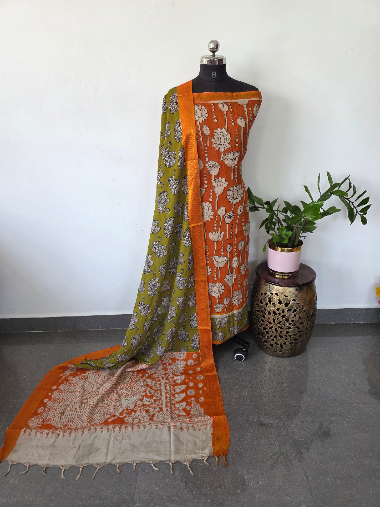 Gap border Mangalagiri kalamkari silk sets (3 mtrs top) - GA22
