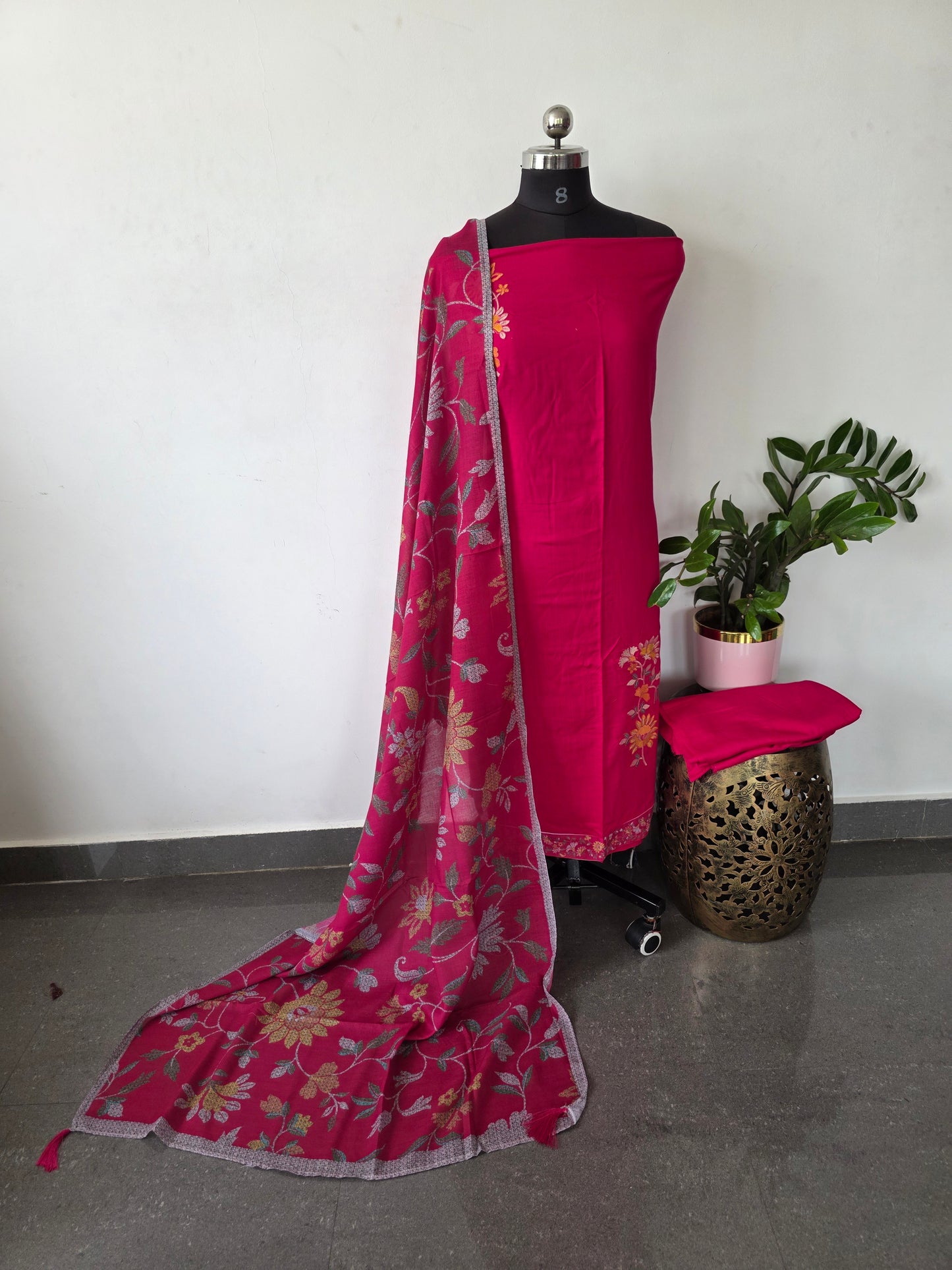 Premium linen cotton set with embroidery work - CLA364