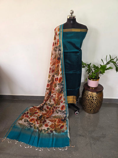 Handloom mangalagiri silk top with pure mangalagiri digital silk shawl - ML33