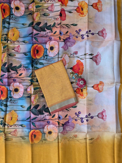 Handloom Mangalagiri silk top with digital mangalagiri silk shawl -RV206
