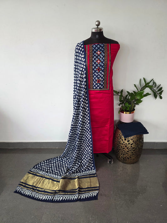 Premium Satoon cotton top with lagdi patta chanderi shawl - AS53