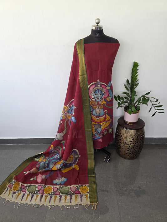 Handcrafted Kalahasthi Penkalamkari bangalore silk set- HP14