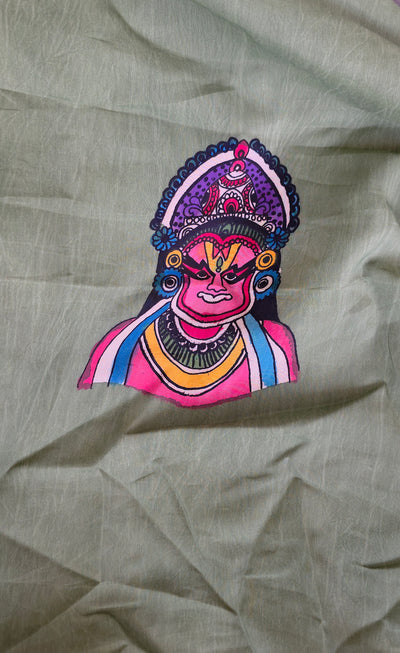 Handcrafted Kalahasthi Penkalamkari bangalore silk set - KH72