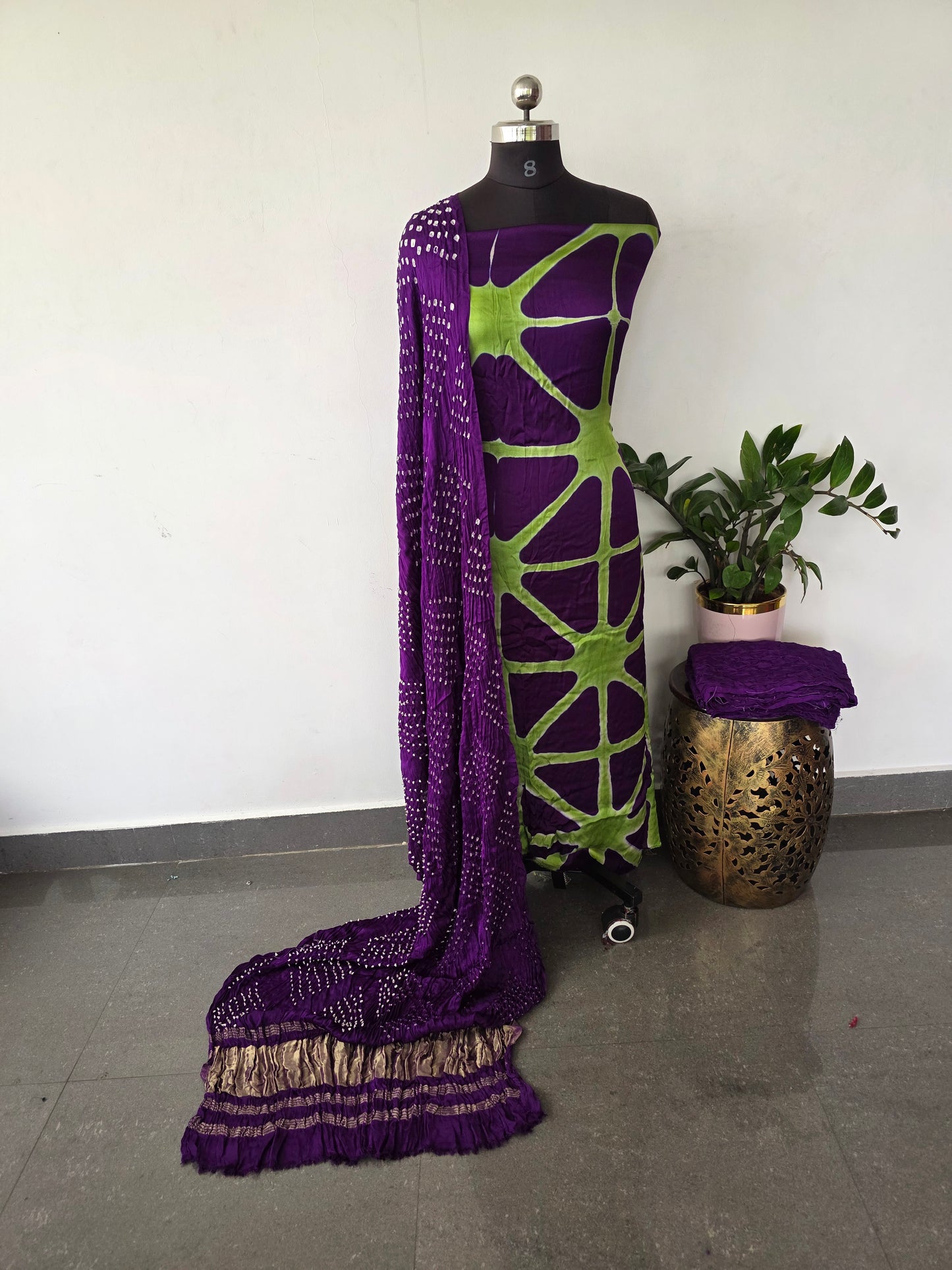 Handcrafted clap-dyed bandhani modal salwar set - BN95