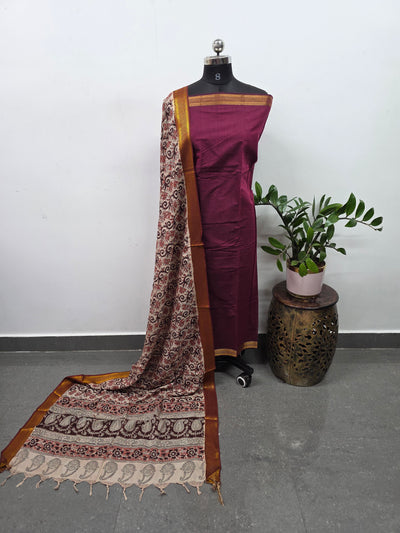 Earth & Loom - Mangalagiri cotton top with chennuri handblock kalamkari silk shawl- MK26